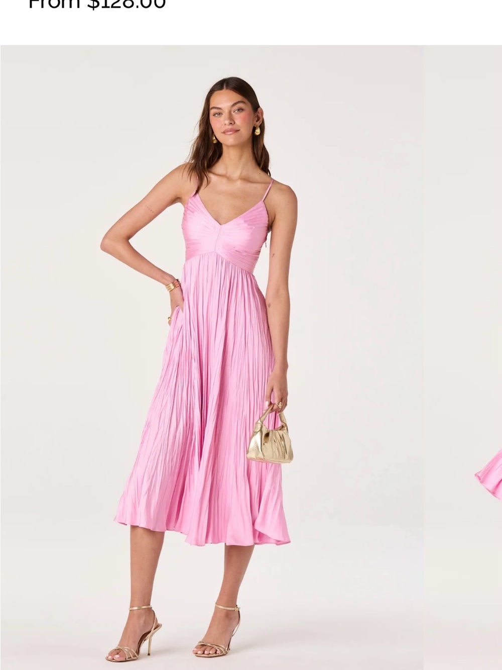 Astr Pink Pleated Spaghetti-Strap Midi Dress